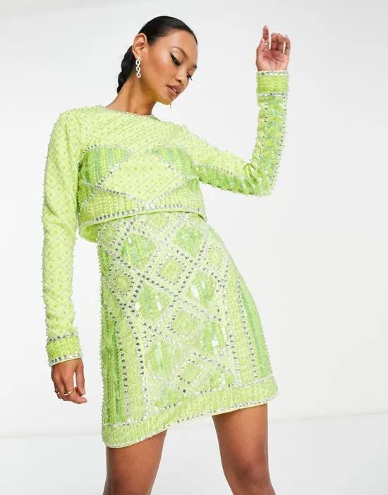 2 in 1 detachable embellished sequin mini dress in lime
