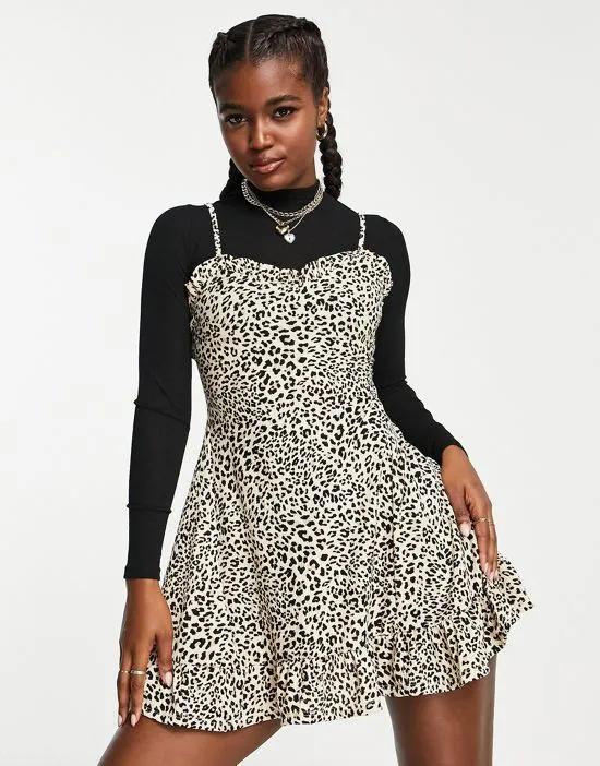 2 in 1 fit and flare in animal mini dress
