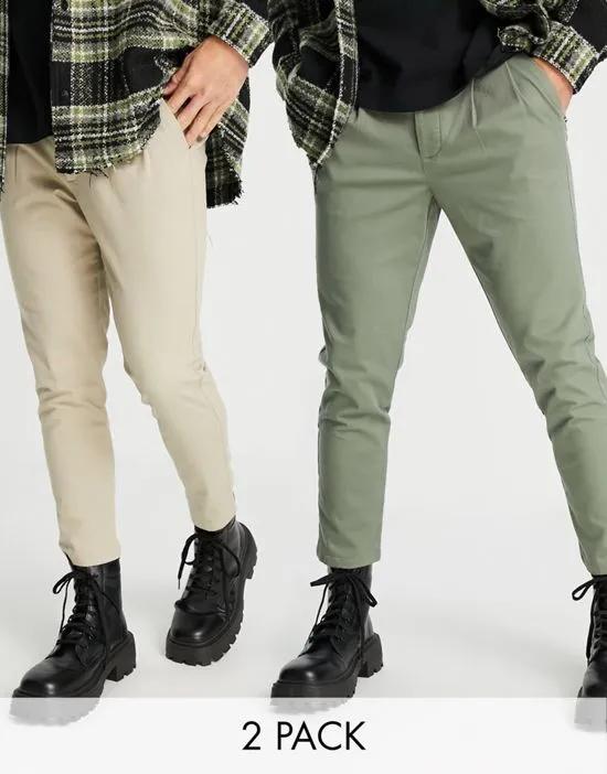 2 pack cigarette fit chinos in beige and khaki save