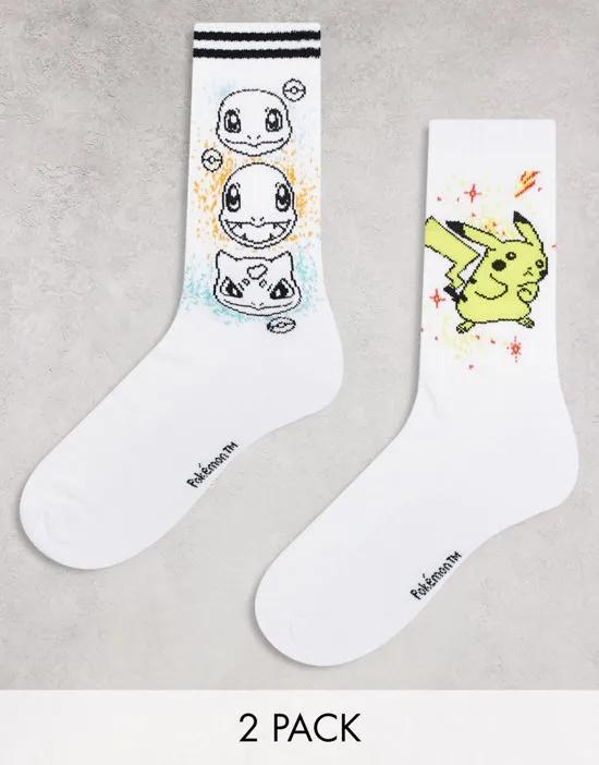 2 pack Pokemon sports socks in white