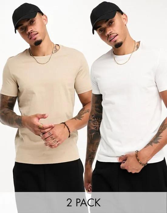 2 pack regular t-shirts in black & stone