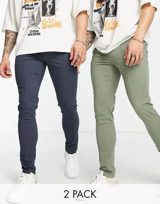 2 pack skinny chinos with pin tucks in navy and khaki