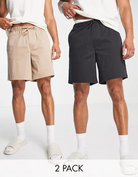 2 pack slim chino shorts in beige and black save