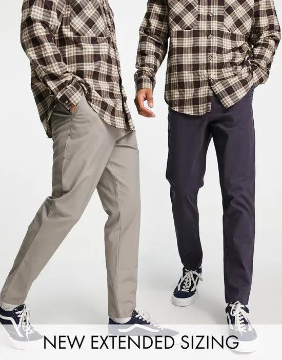 2 pack tapered chinos in gray and navy save