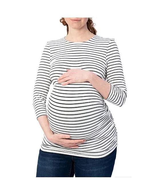 3/4 Sleeve Black and White Stripe Maternity Top