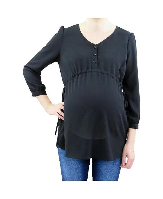 3/4 Sleeve Button Front Babydoll Maternity Top