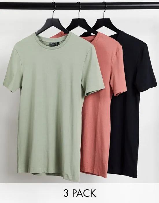 3 pack cotton blend muscle fit t-shirt with crew neck - MULTI