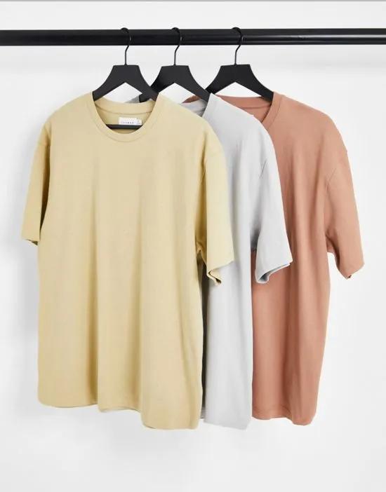 3 pack oversized t-shirt in gray, stone and brown