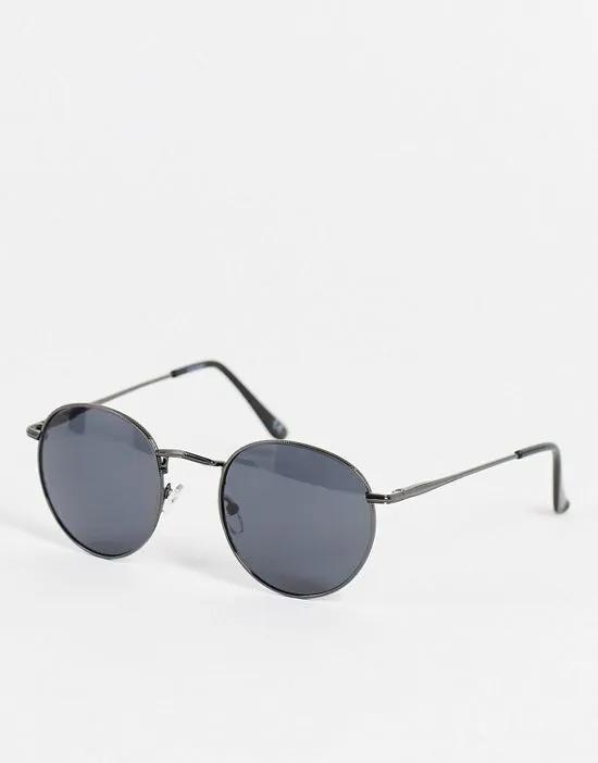 90s round metal sunglasses with smoke lens in gunmetal