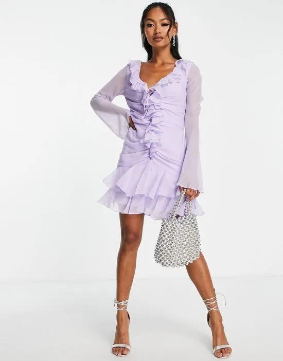 90s ruffle front mini dress in lilac