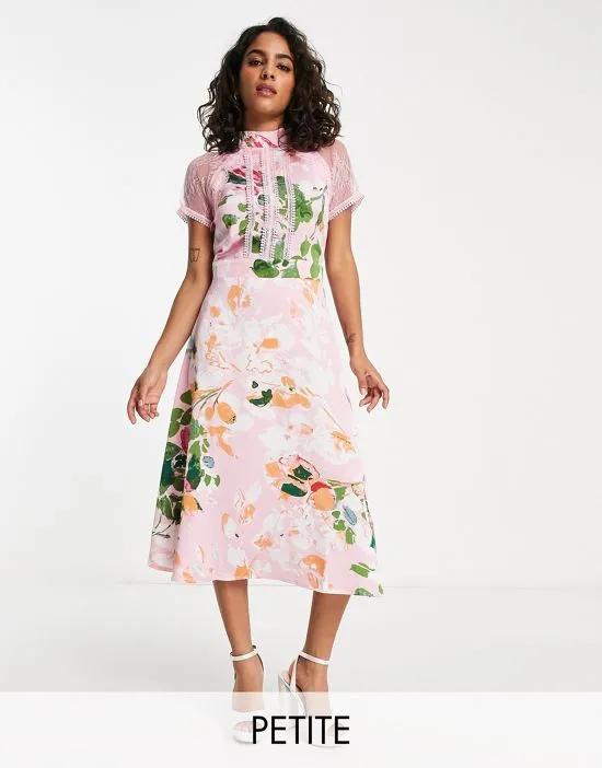 a line lace detail midi dress in floral