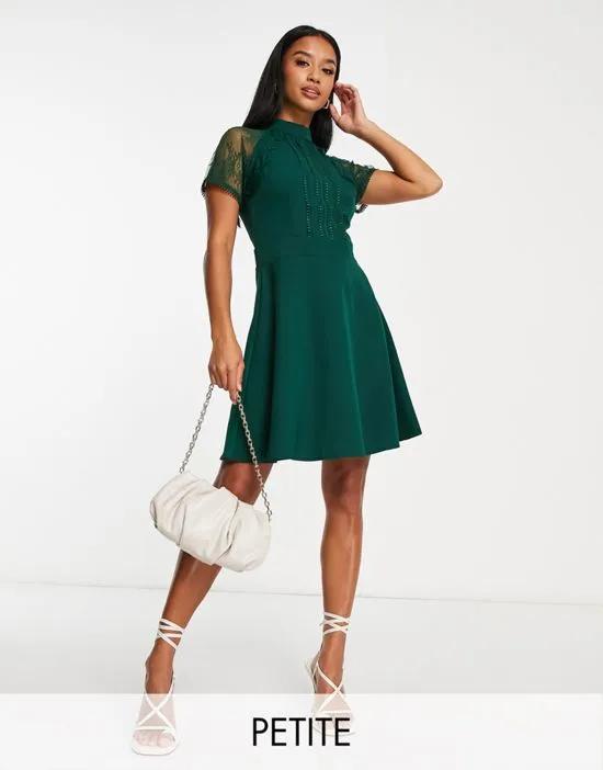 a line lace detail mini dress in emerald