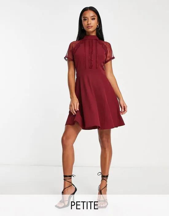 a line lace detail mini dress in red