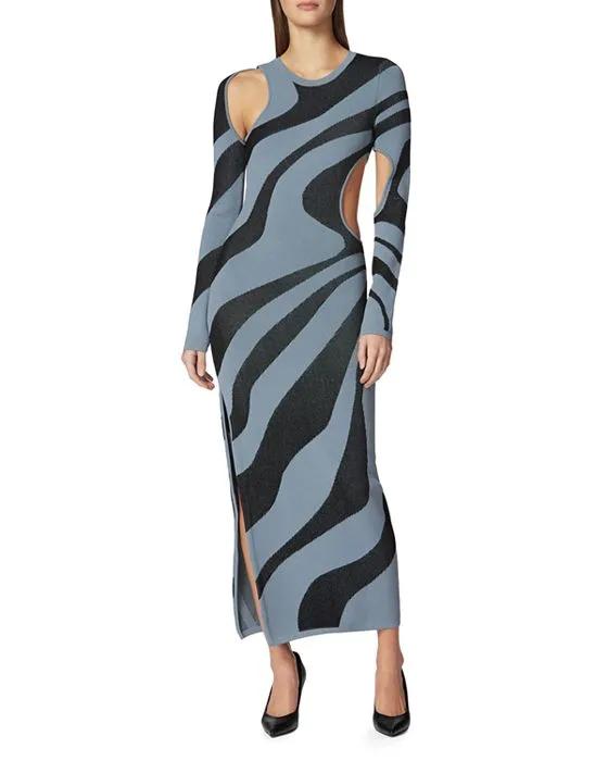 Abstract Double Knit Jacquard Maxi Dress