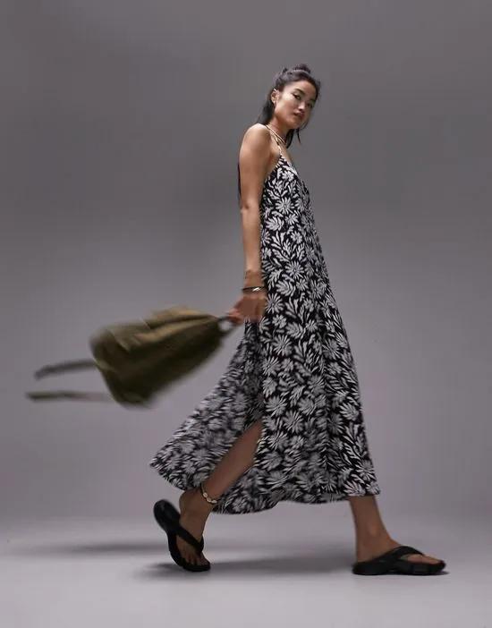 abstract floral beach midi dress in monochrome