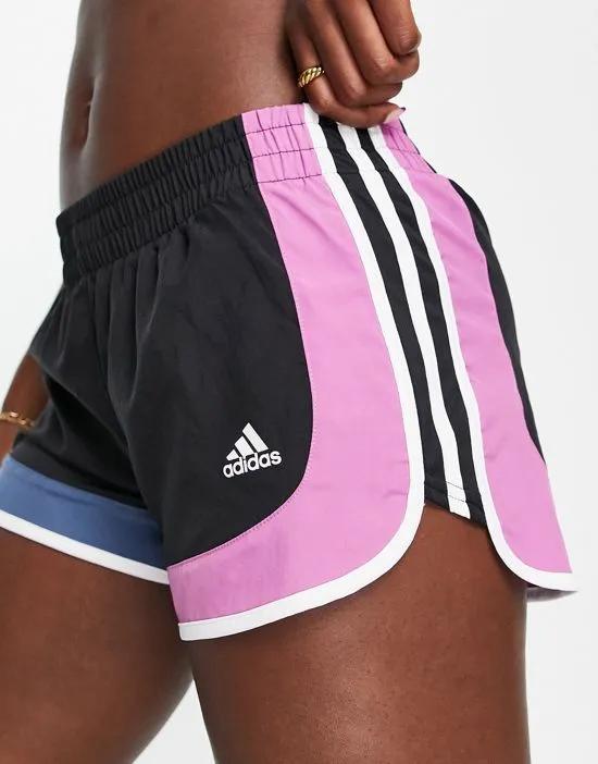 adidas Running Own The Run color block M20 shorts in black and multi