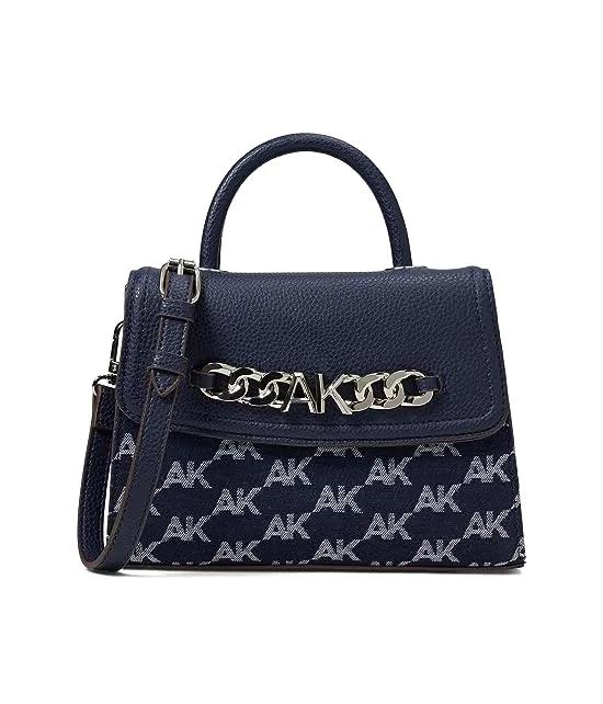 AK Embroidered Top-Handle Satchel w/ Chunky AK Chain