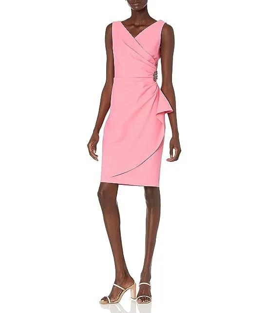 Alex Evenings Slimming Short Ruched Dress with Ruffle (Petite and Regular)