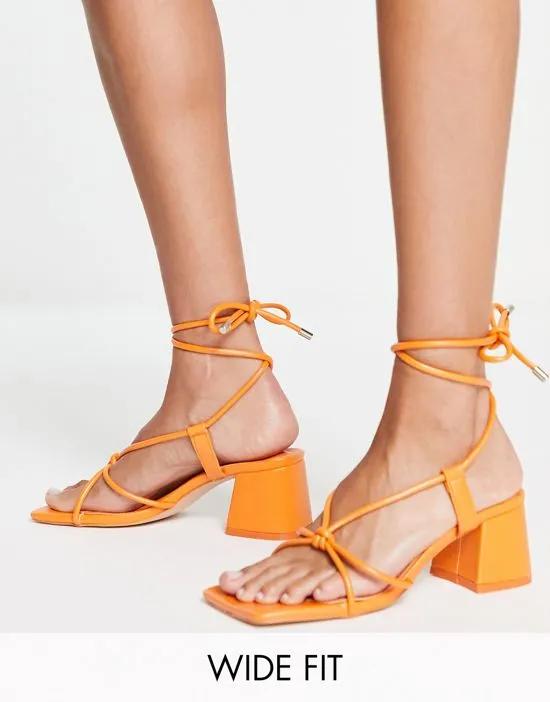 Aloha knot strap mid heel sandals in orange
