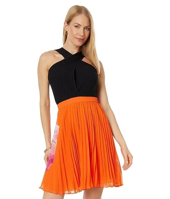 Amariee Cross Front Pleated Dress with Knit Bodice