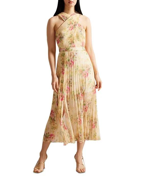 Amerah Cross Front Pleated Midi Dress