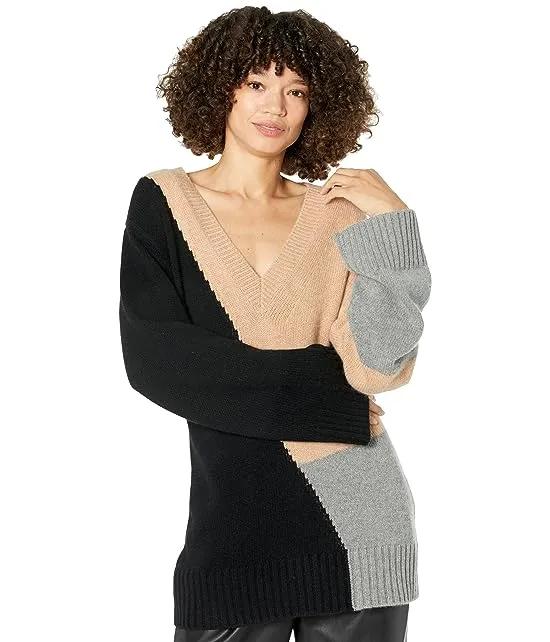 Aminne Color-Block V-Neck Sweater