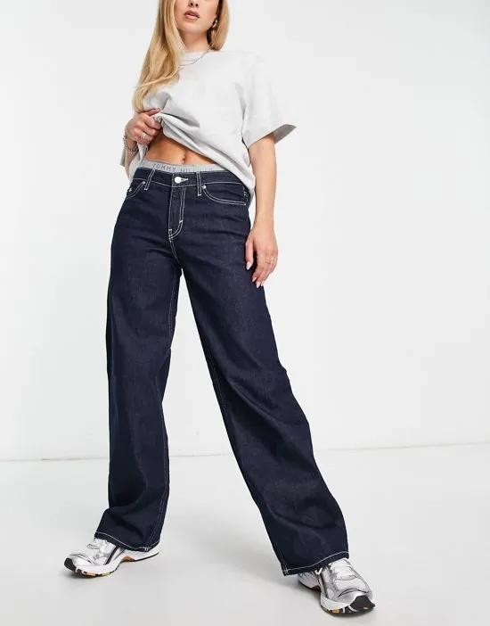 Ample low rise straight leg jeans in indigo