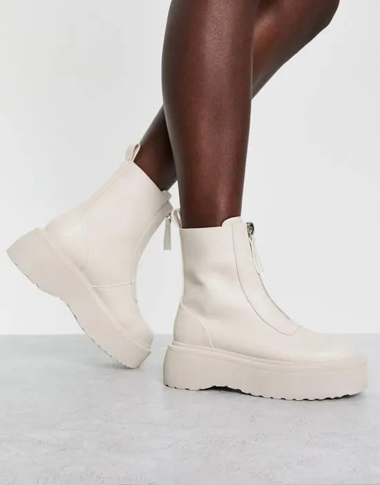 Amsterdam chunky zip front ankle boots in off white