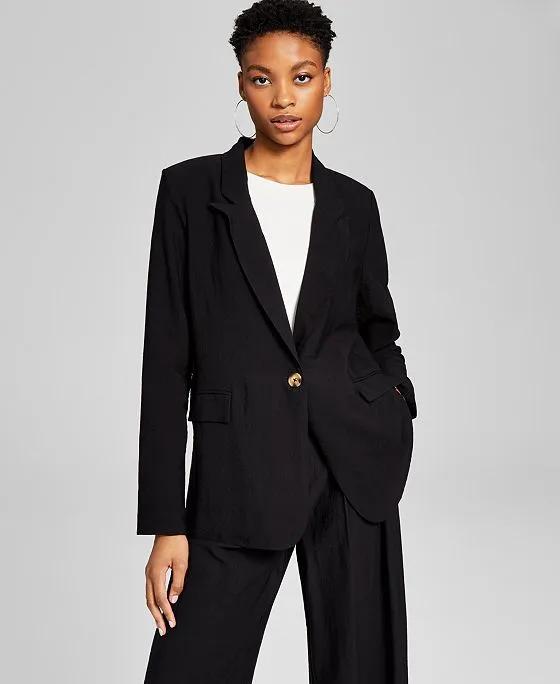And Now This Women's One-Button Textured Oversized Blazer