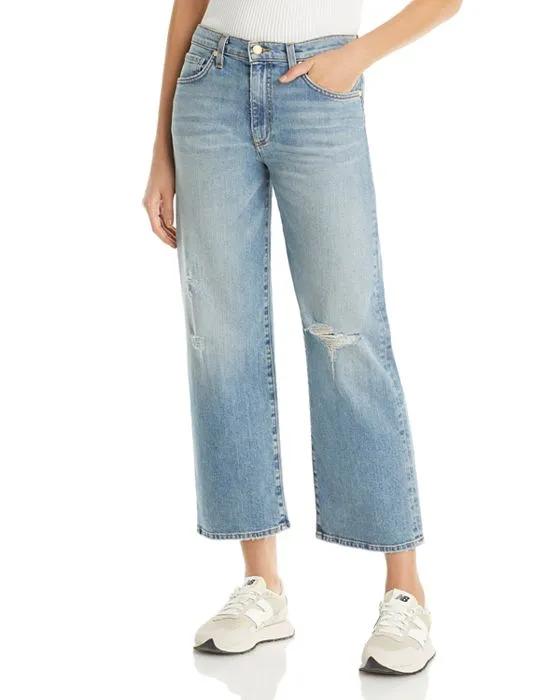 Angela High Rise Ripped Ankle Jeans in Distressed Light Wash