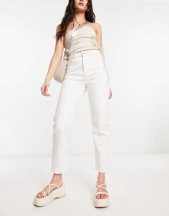 ankle length slim mom jeans in white