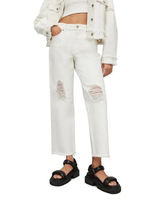 April Destroyed High Rise Straight Leg Jeans in White