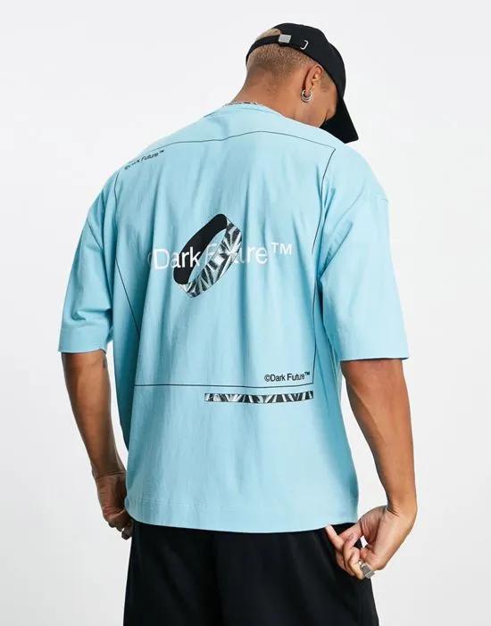 ASOS Dark Future oversized T-shirt with graphic and logo print in aqua blue