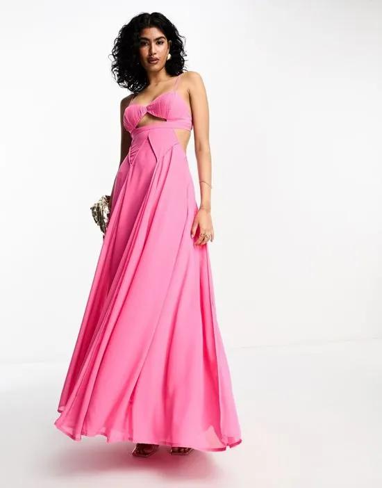 ASOS DEISGN corset strappy cut out maxi dress in pink