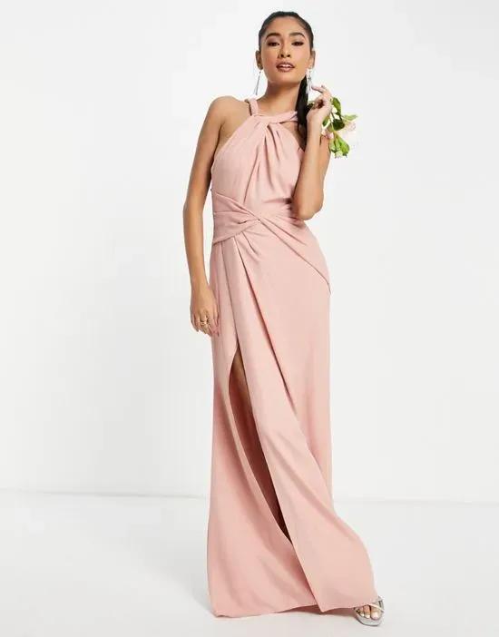 ASOS DESIGN Bridesmaid halter maxi dress with pleat detail skirt in rose