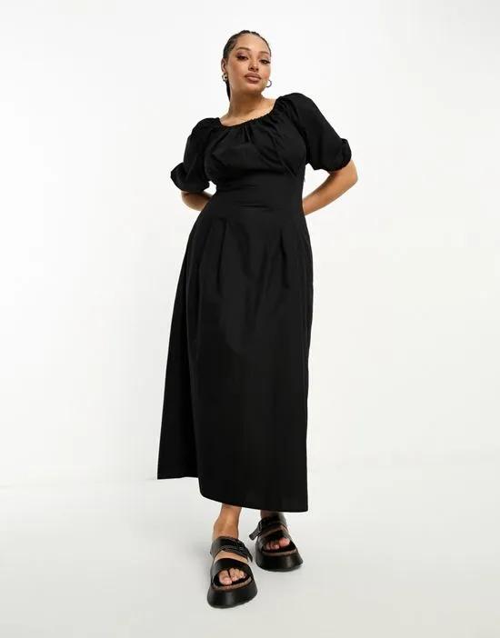 ASOS DESIGN Curve clean cotton corset waist off shoulder maxi dress in black