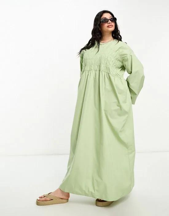 ASOS DESIGN Curve clean shirred batwing maxi dress in green