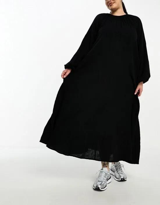 ASOS DESIGN Curve double cloth trapeze maxi dress in black