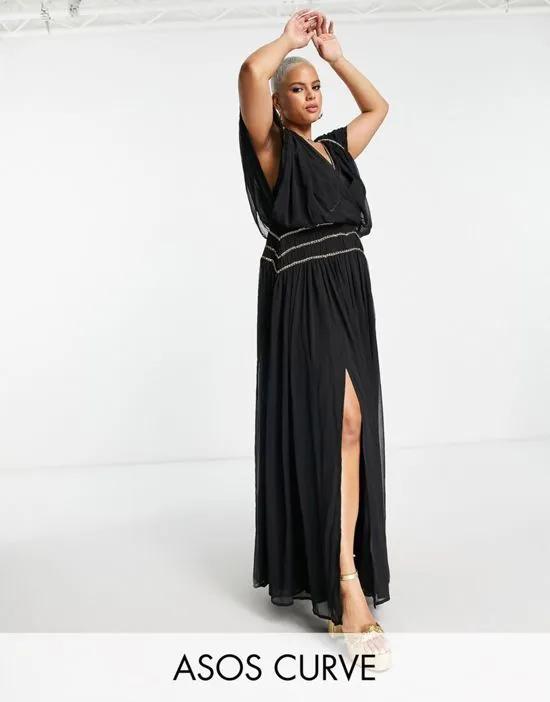 ASOS DESIGN Curve goddess maxi dress with chain detail in black