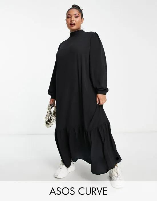 ASOS DESIGN Curve high neck smock maxi dress in black