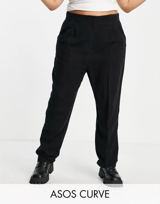ASOS DESIGN Curve linen soft tapered mom pants in black
