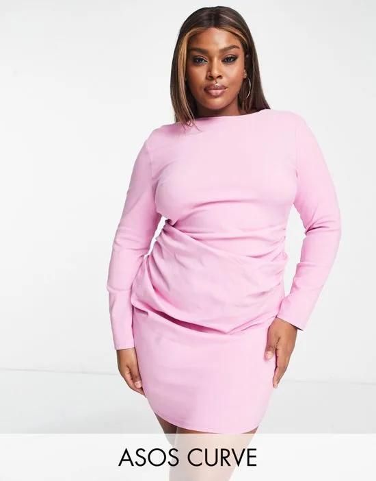 ASOS DESIGN Curve long sleeve structured mini dress with pleat detail