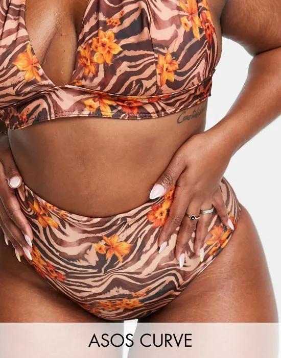 ASOS DESIGN Curve mix and match high waist bikini bottom in zebra tropical print