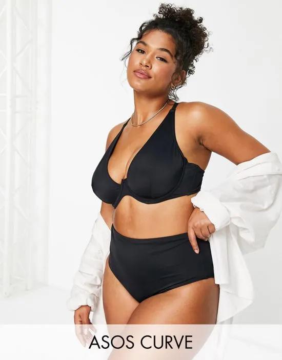 ASOS DESIGN Curve mix and match step front underwire bikini top in black
