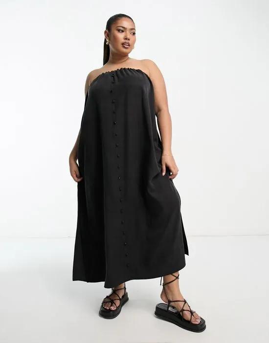 ASOS DESIGN Curve multiway button through midi smock cami dress in black