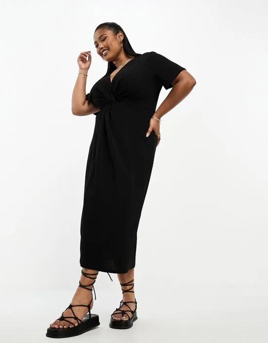 ASOS DESIGN Curve twist front midi dress with short sleeve in black
