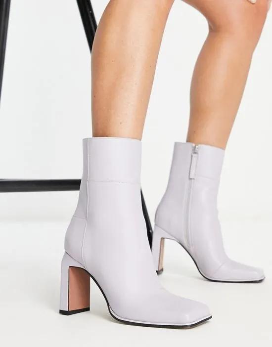 ASOS DESIGN Envy leather high-heeled boots in lilac