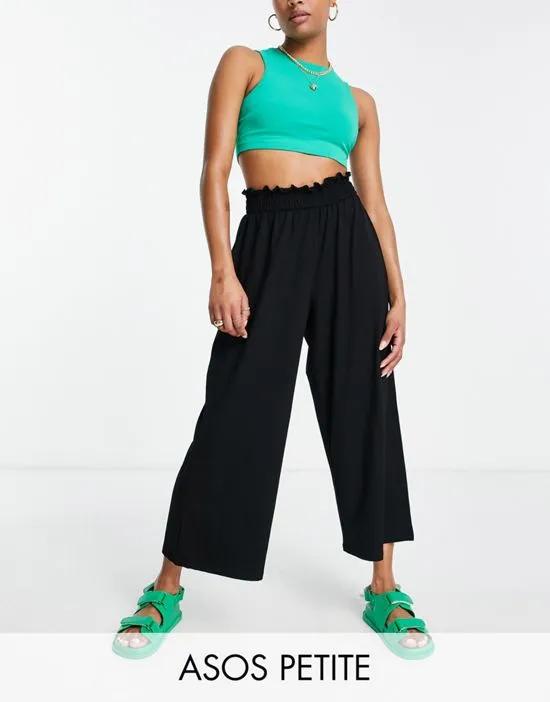ASOS DESIGN Petite culotte pant with shirred waist in black