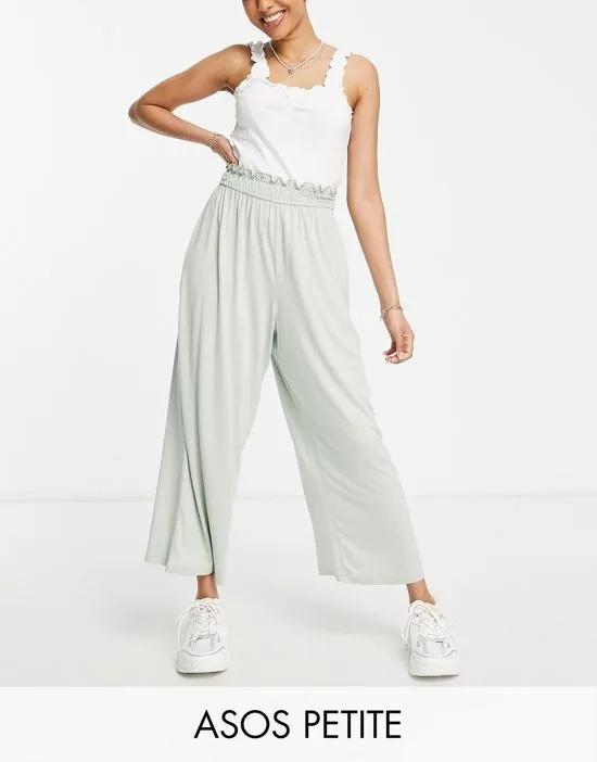 ASOS DESIGN Petite culotte pants with shirred waist in moss green