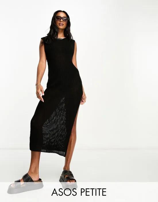 ASOS DESIGN Petite knit relaxed ribbed midi dress in black